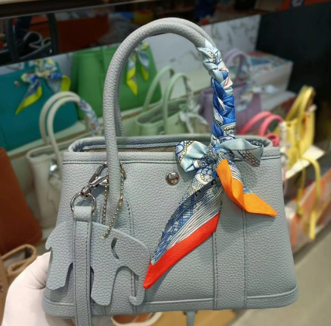 Light Gray Textured Top-Handle Handbag