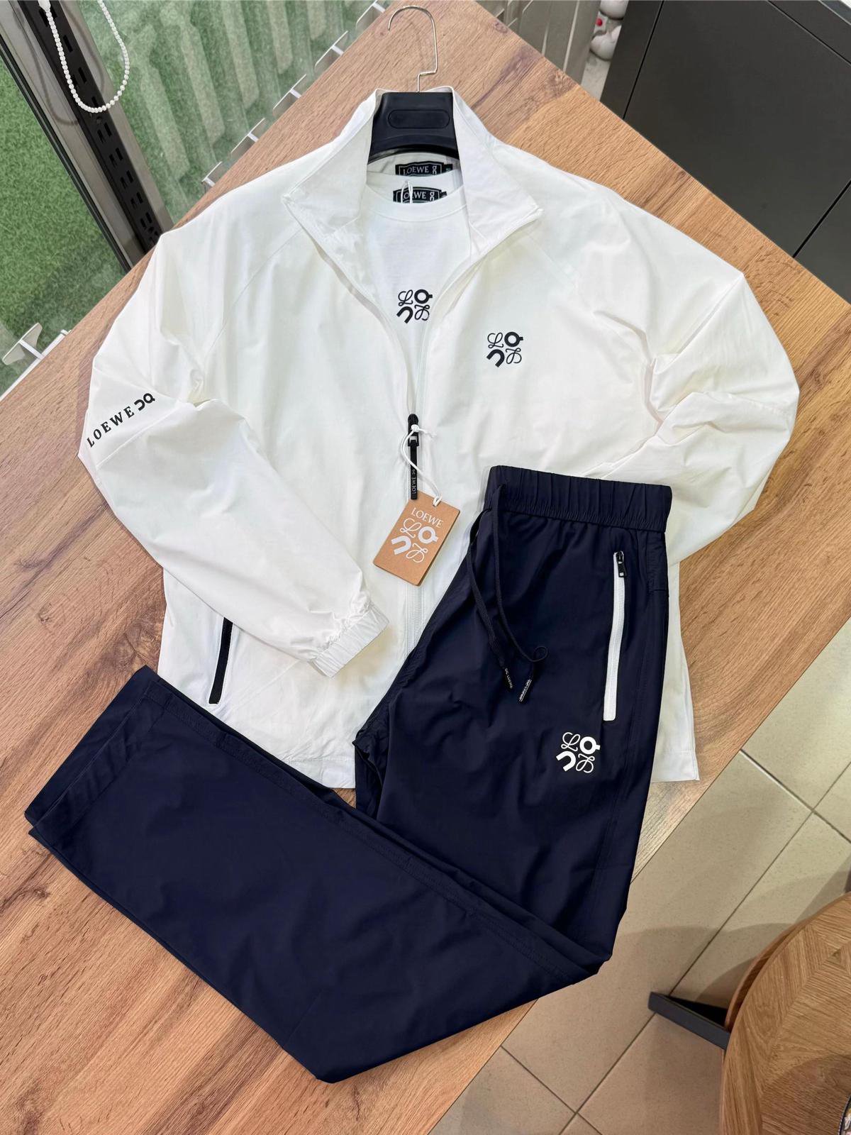 LOEWE White and Navy Track Jacket and Pants Set