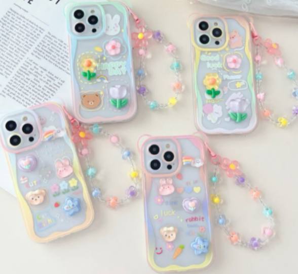 Cute Floral Phone Case with Charm