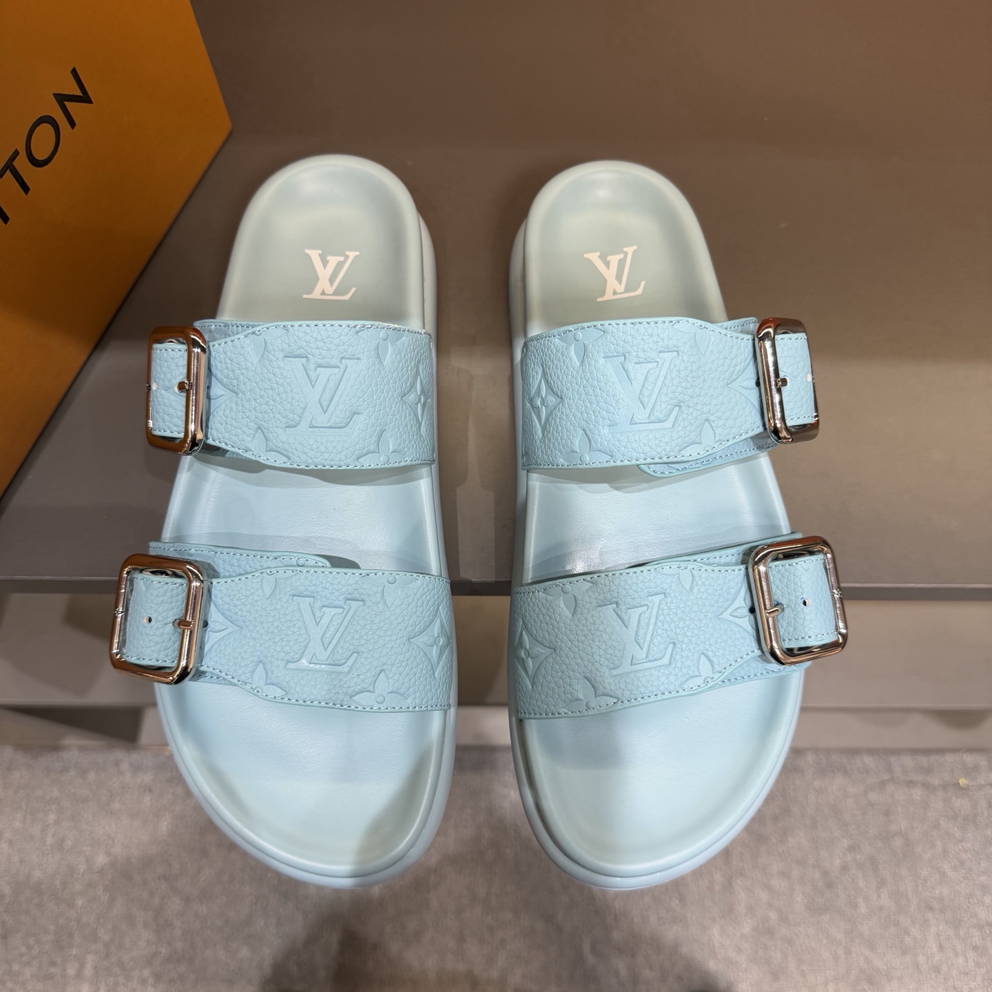 LV Monogram Double-Buckle Slide Sandals