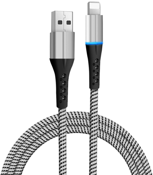 F194 White LED Braided Zinc Alloy Lightning Cable