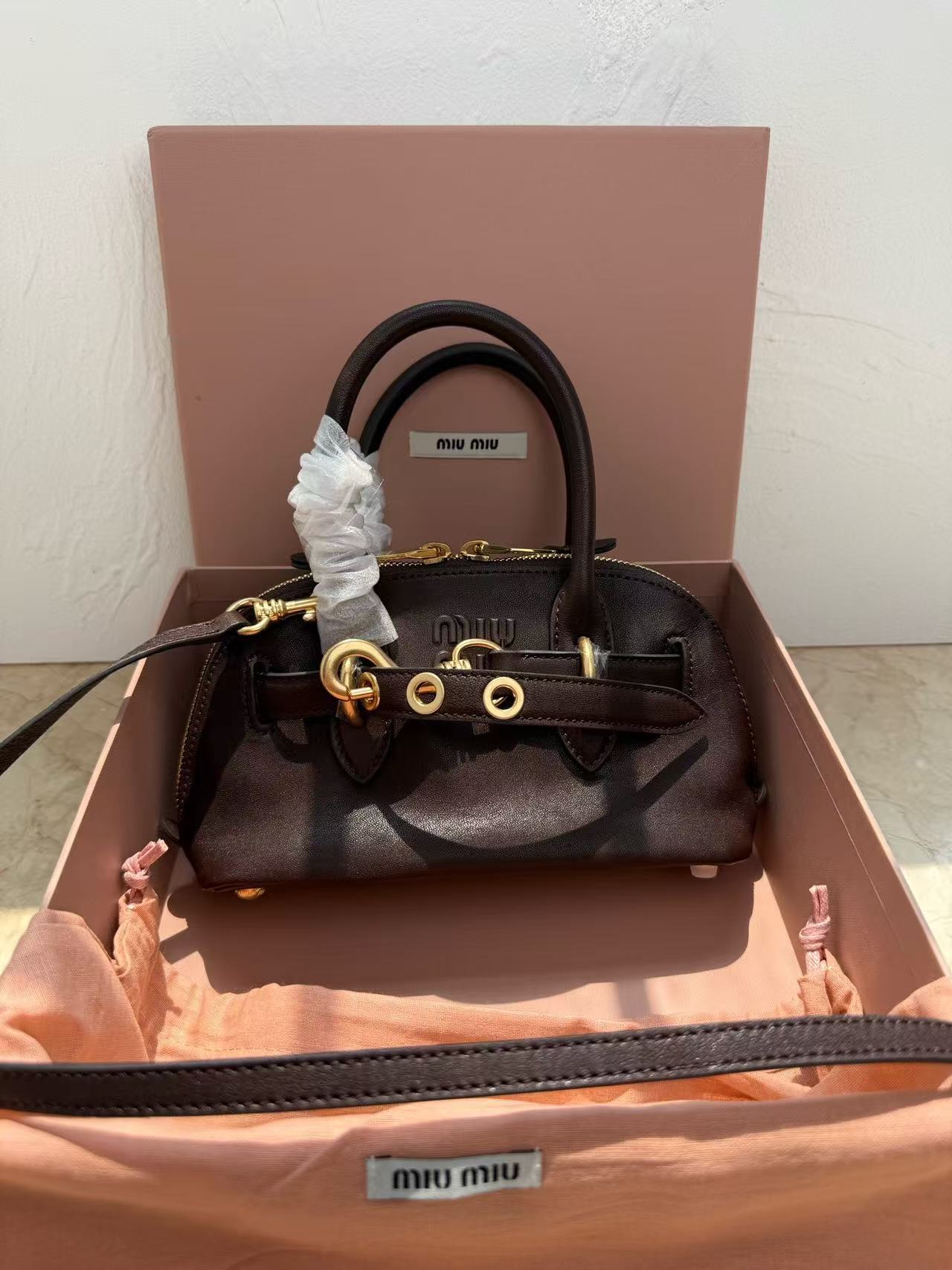 Miu Miu Dark Brown Mini Top-Handle Bag