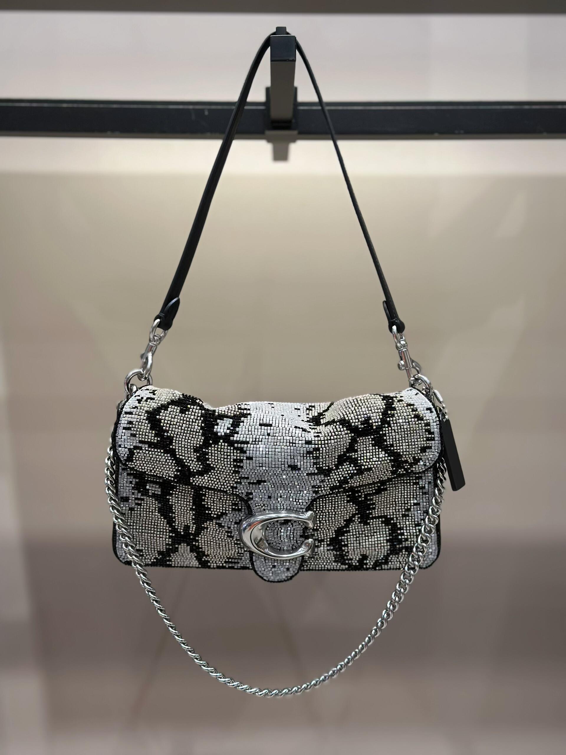 Silver Snakeskin-Pattern Shoulder Bag