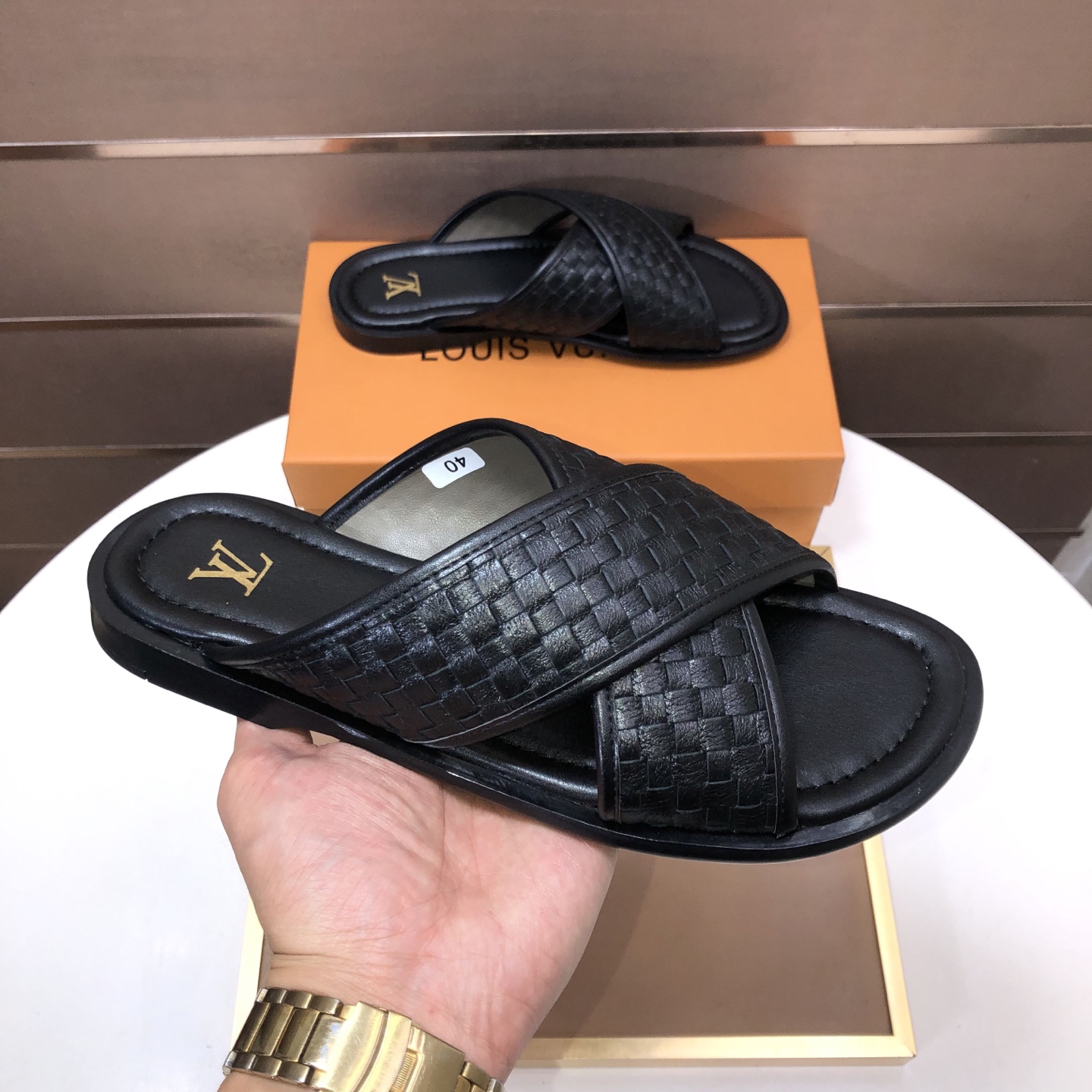 LV Woven Cross-Strap Sandals