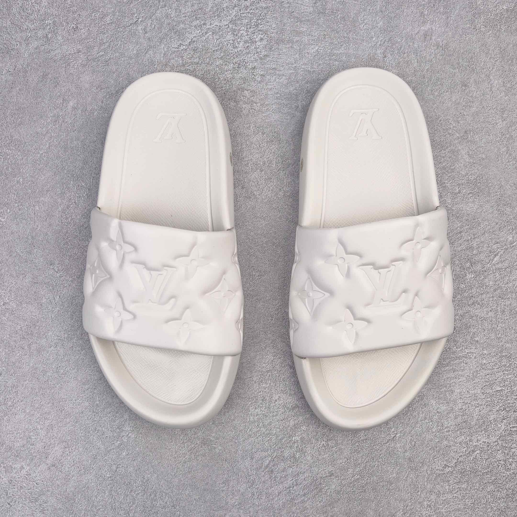 Embossed Monogram Slide Sandals