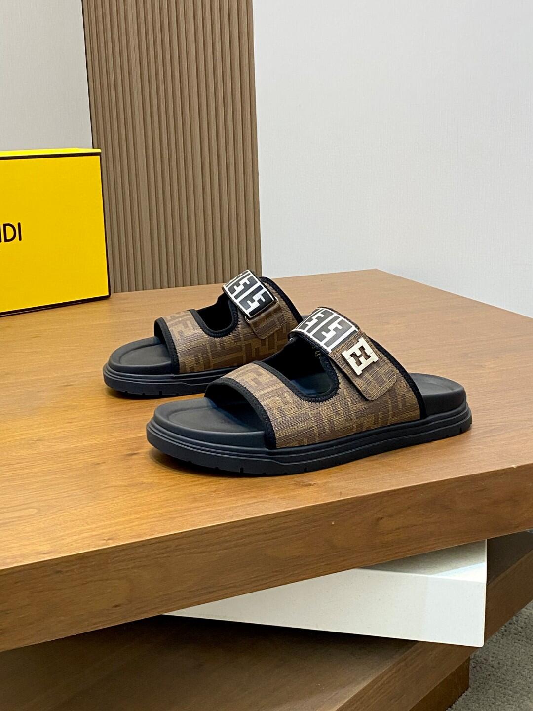 Brown Monogram Logo-Strap Slide Sandals