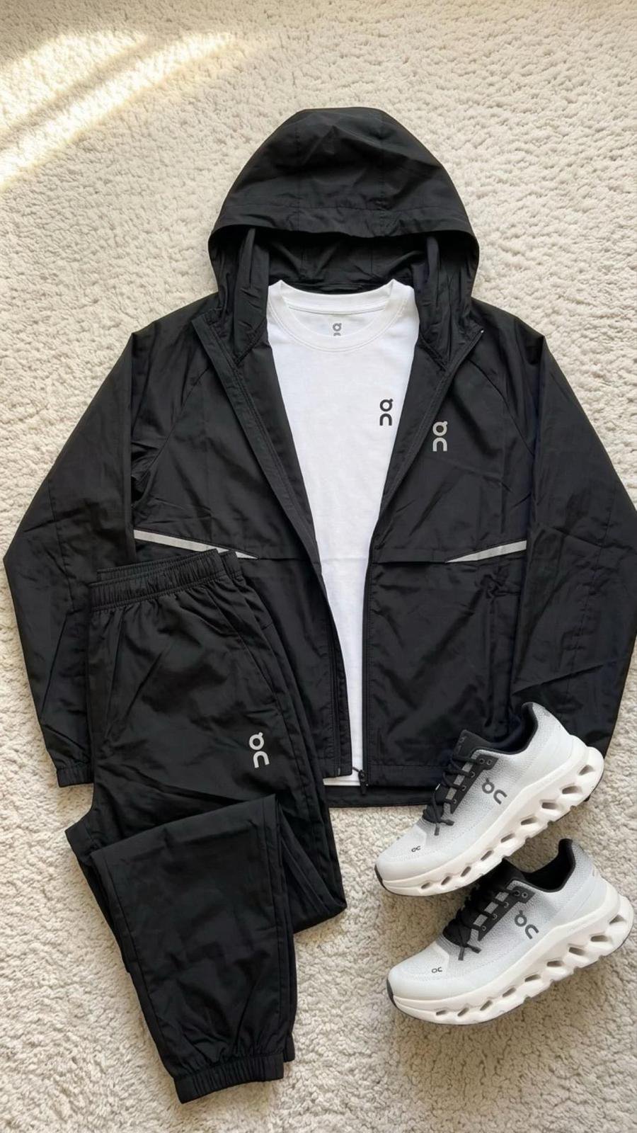 On Reflective-Trim Hooded Jacket and Jogger Set