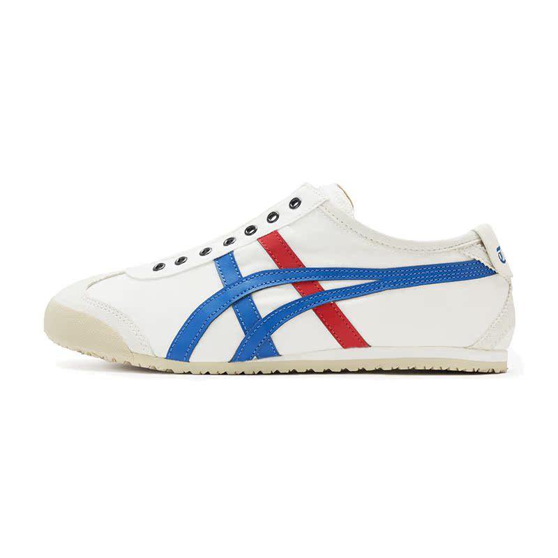 Low-Top Casual Sneakers - White, Blue and Red