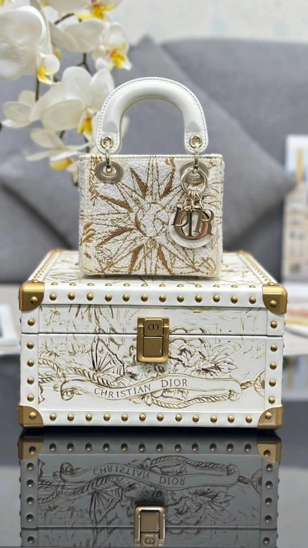 CD Gold Botanical Embroidered Micro Bag