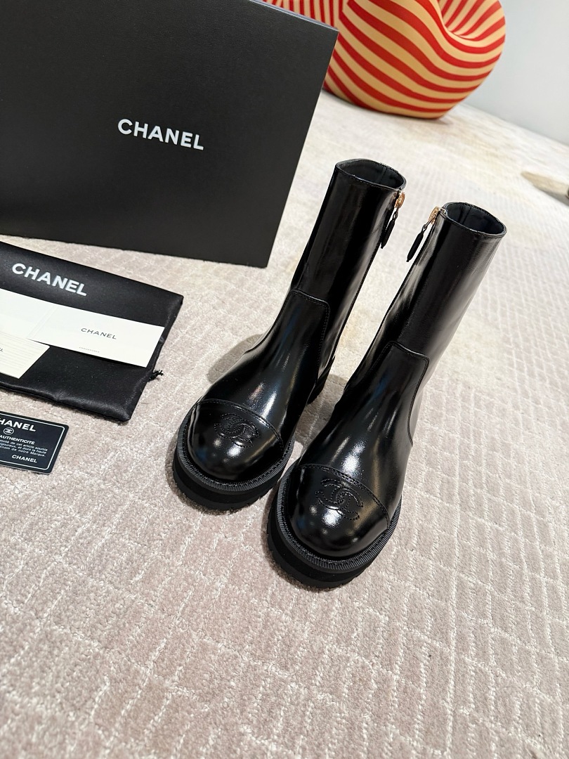 Chanel Black Leather Ankle Boots