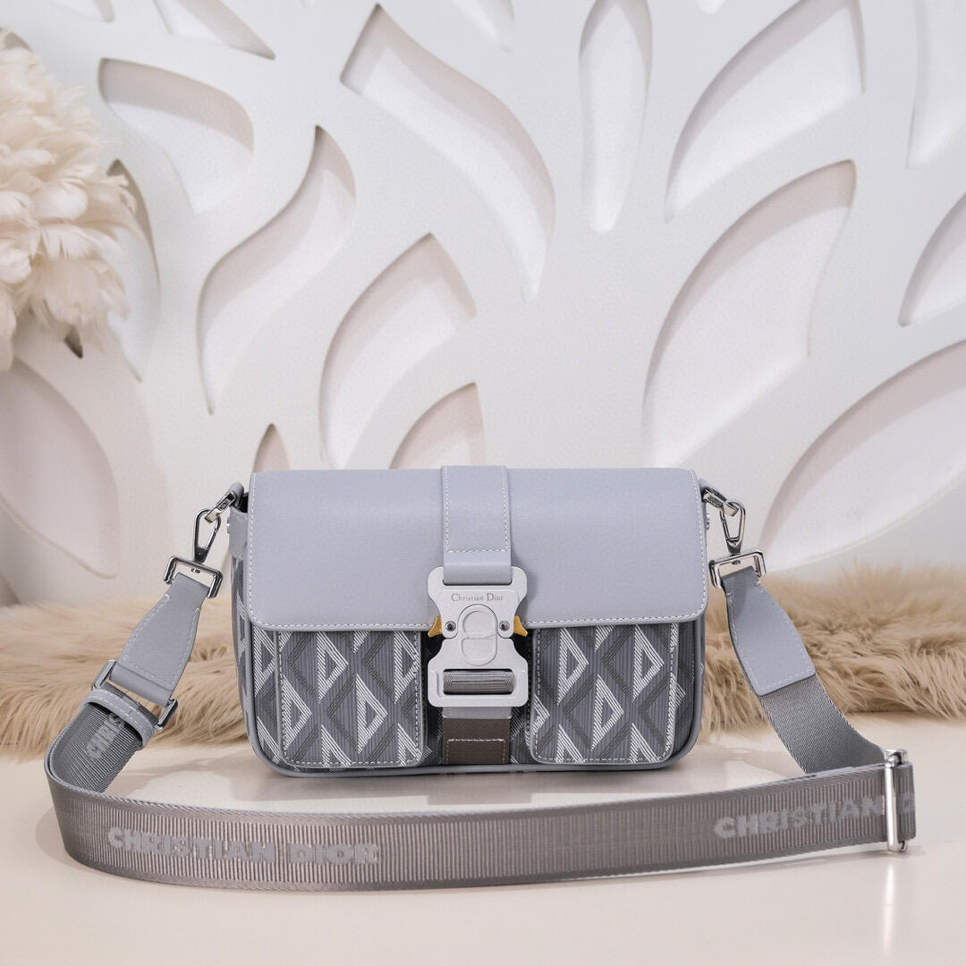 DIOR Gray Geometric Flap Crossbody Bag