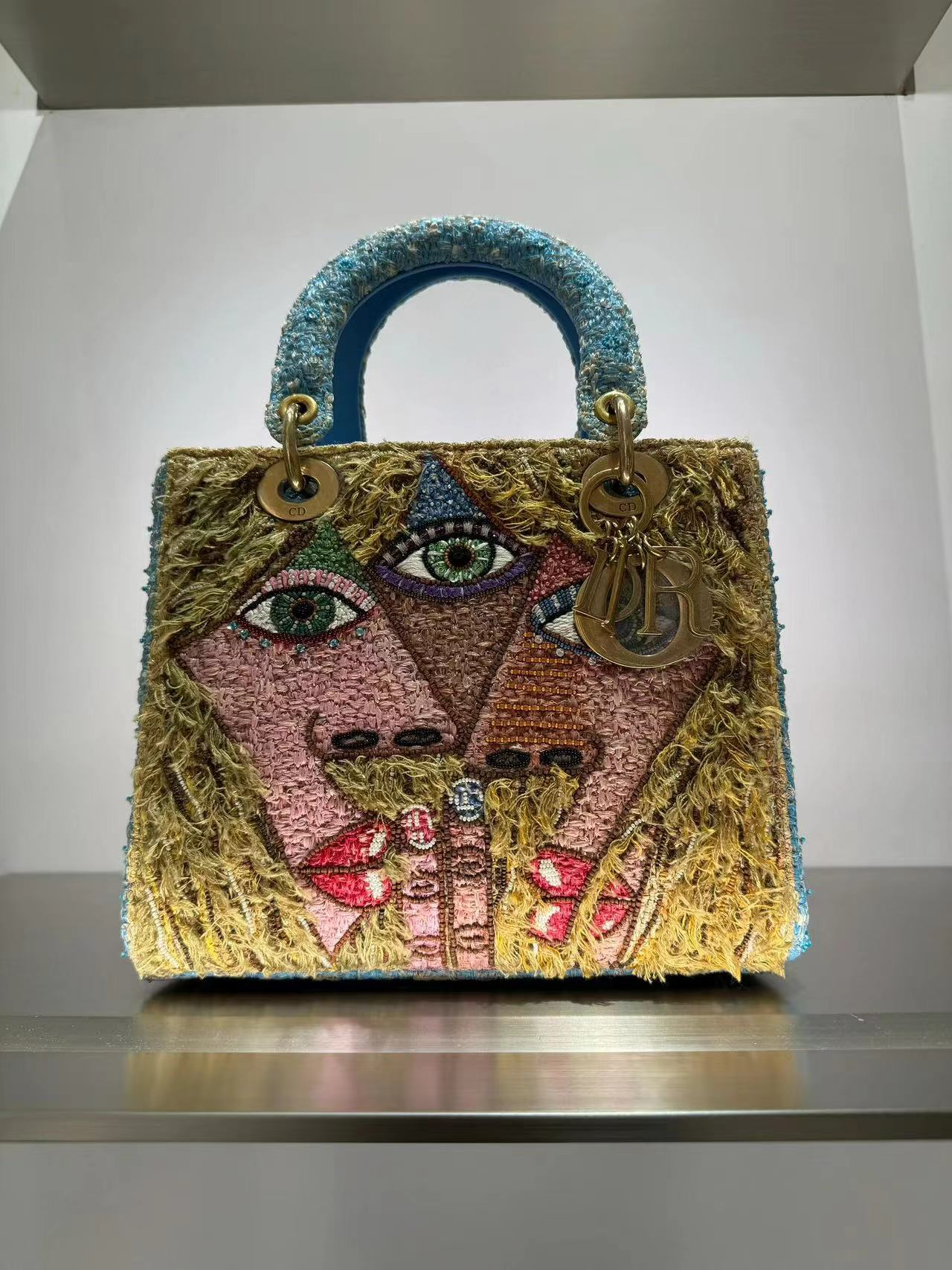 Embroidered Three-Face Top-Handle Bag