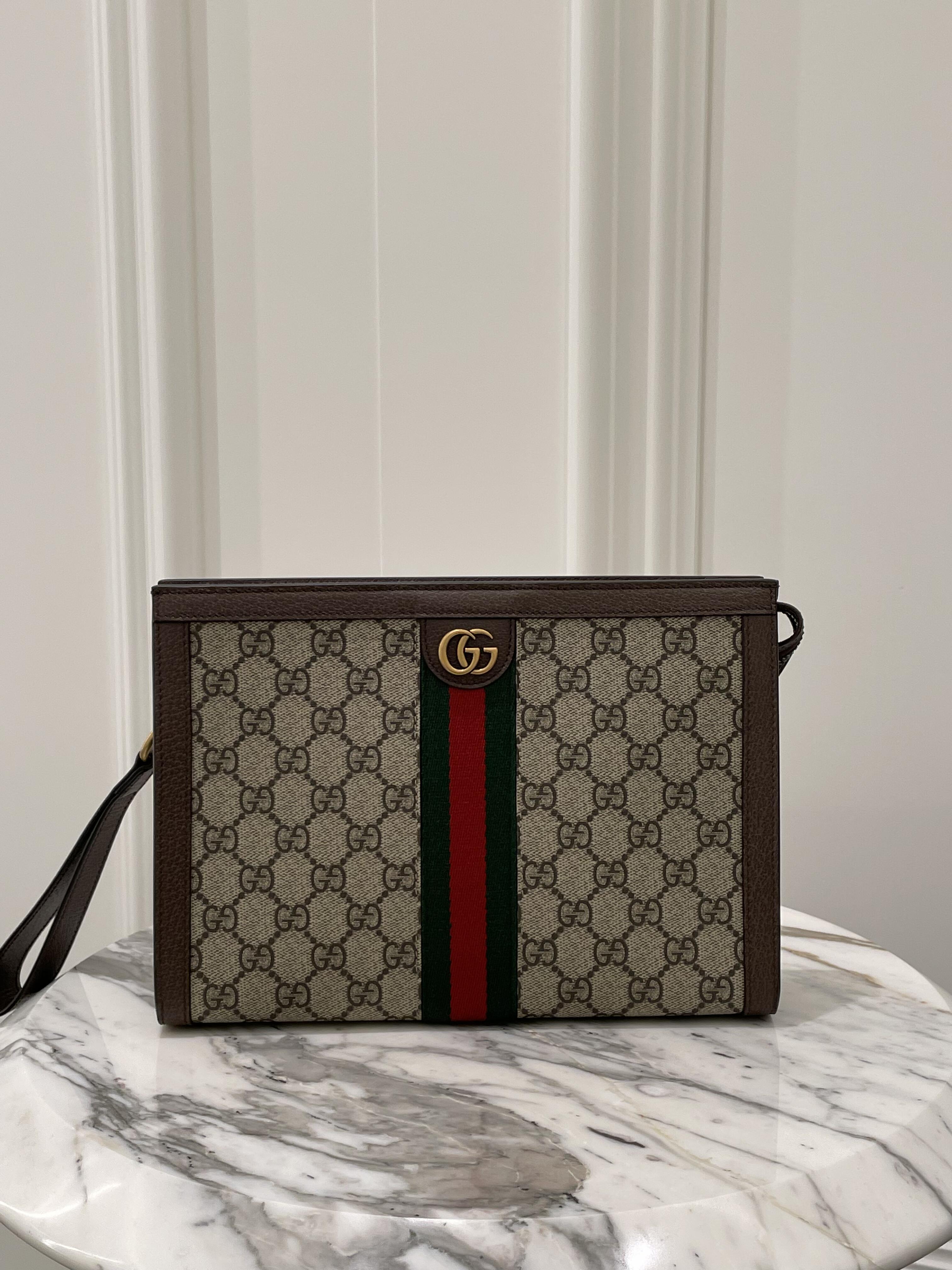 Gucci GG Supreme Web Stripe Wristlet Clutch