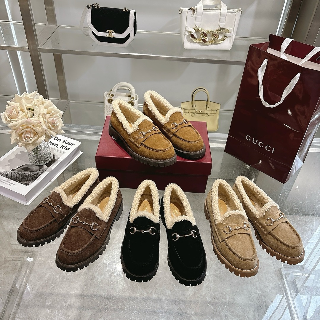 Sherpa-Lined Suede Horsebit Loafers