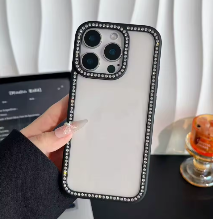 Mobile Phone Case Candy Colored Rhinestone Star Diamond Frame Transparent Anti-Drop Protective for 16 Wholesale Custom