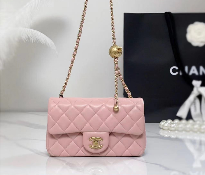 Pink Quilted Chain Flap Shoulder Bag