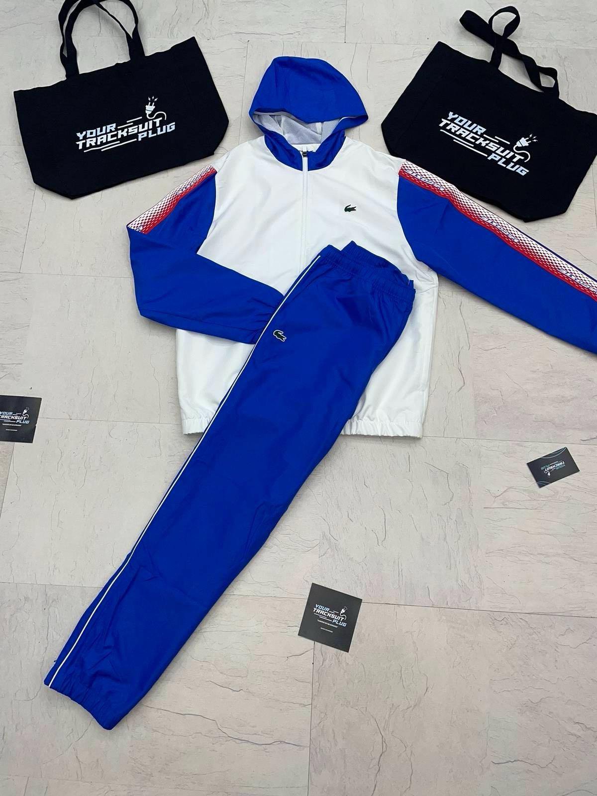 Lacoste White and Royal Blue Hooded Tracksuit