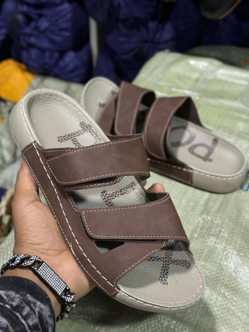 Men's Brown Double-Strap Slide Sandals