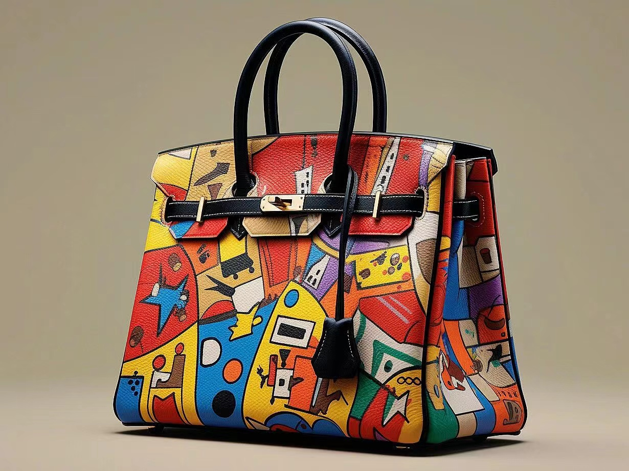 Multicolor Graphic Print Top-Handle Satchel