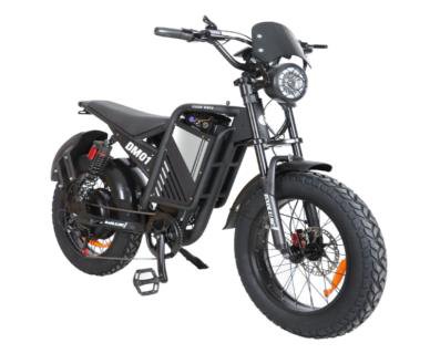 Black Fat-Tire Electric Moped Bike