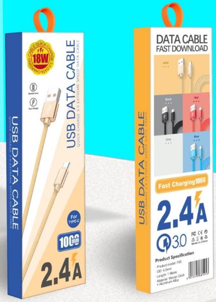F85 Braided USB-A to USB-C Cable with Retail Box