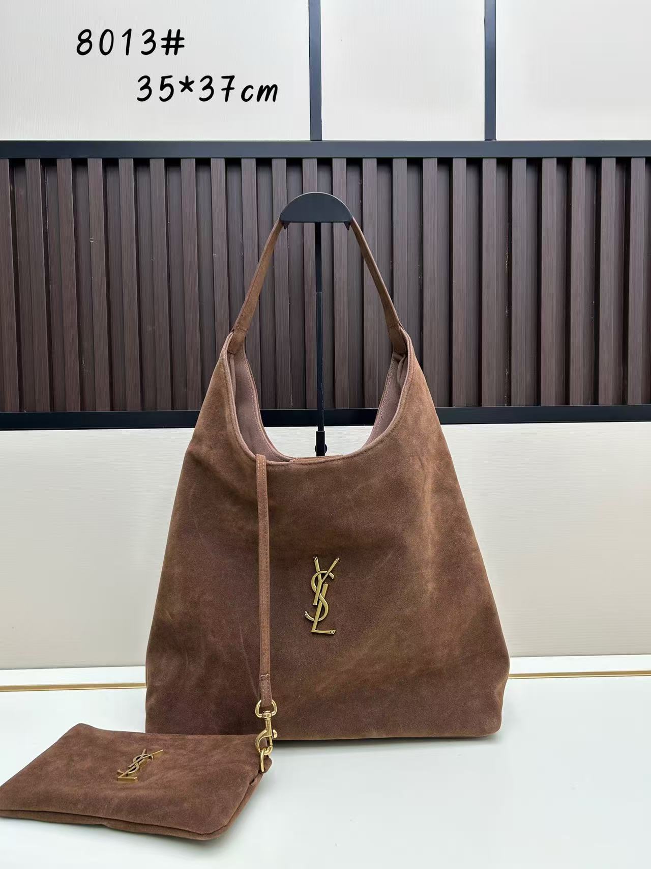 8013 Brown Suede-Style Hobo Bag with Pouch