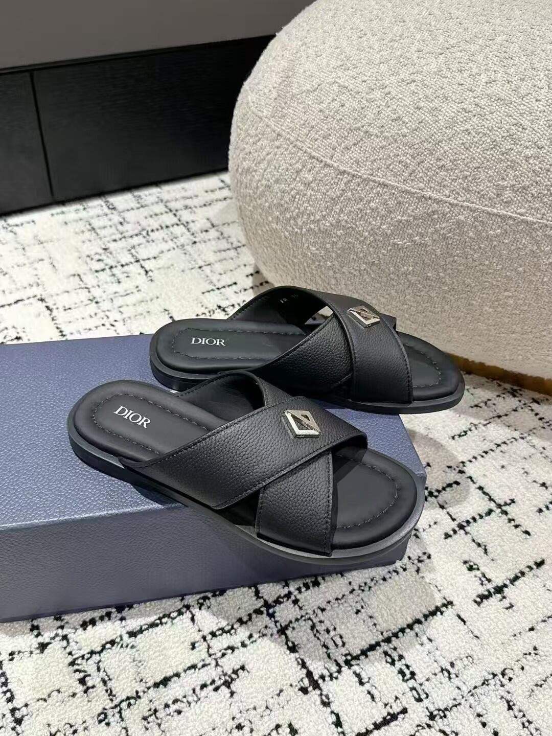 Dior Black Cross-Strap Slide Sandals
