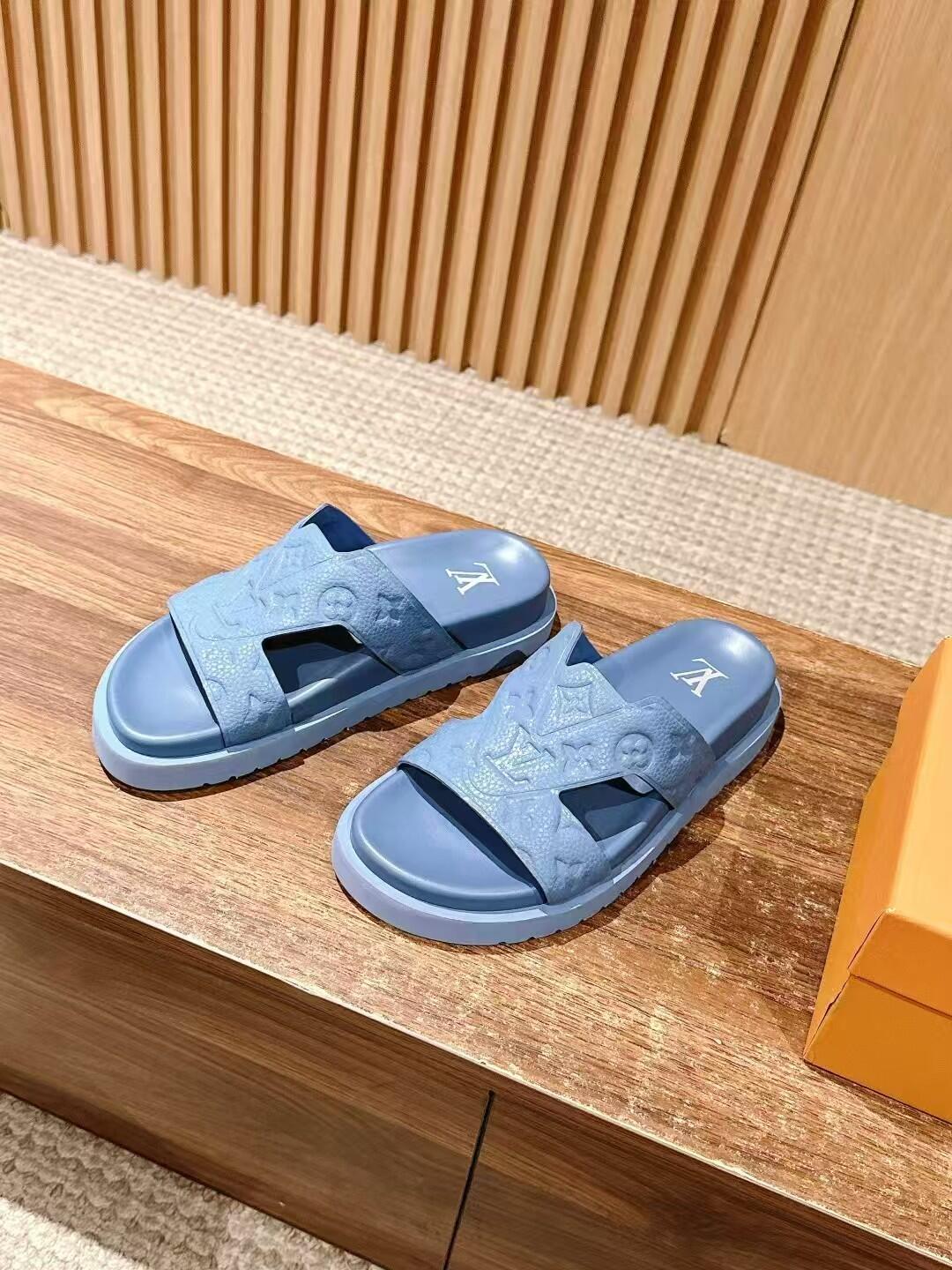 LV Embossed Monogram Cutout Slide Sandals