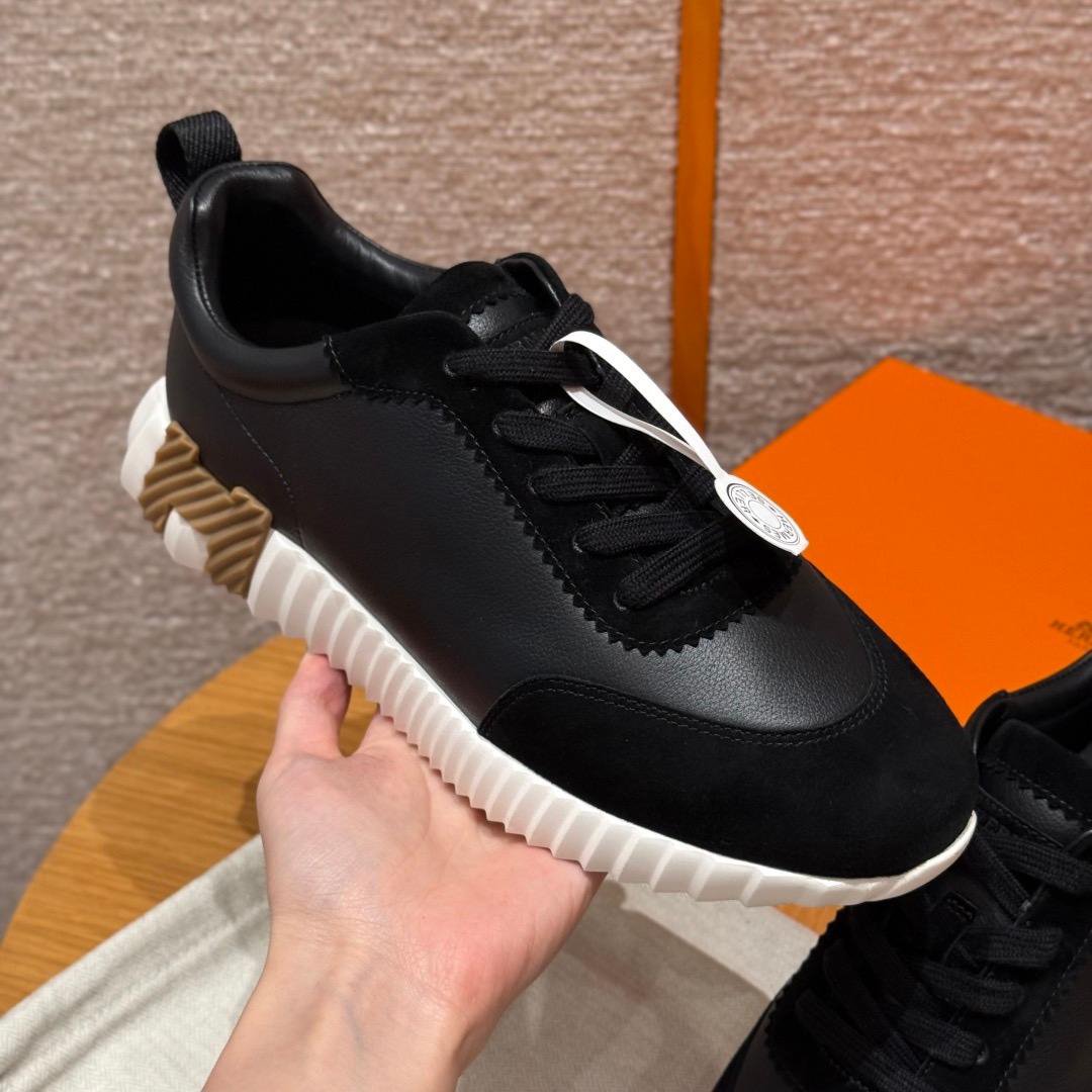 Hermès Black Leather and Suede Low-Top Sneakers