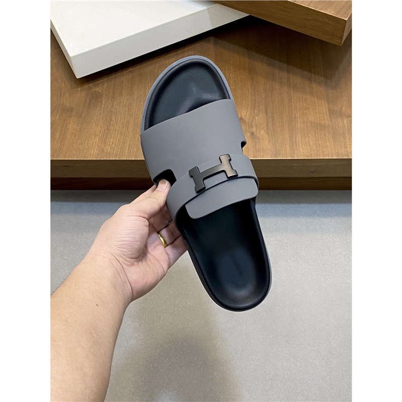 Gray H-Buckle Slide Sandals