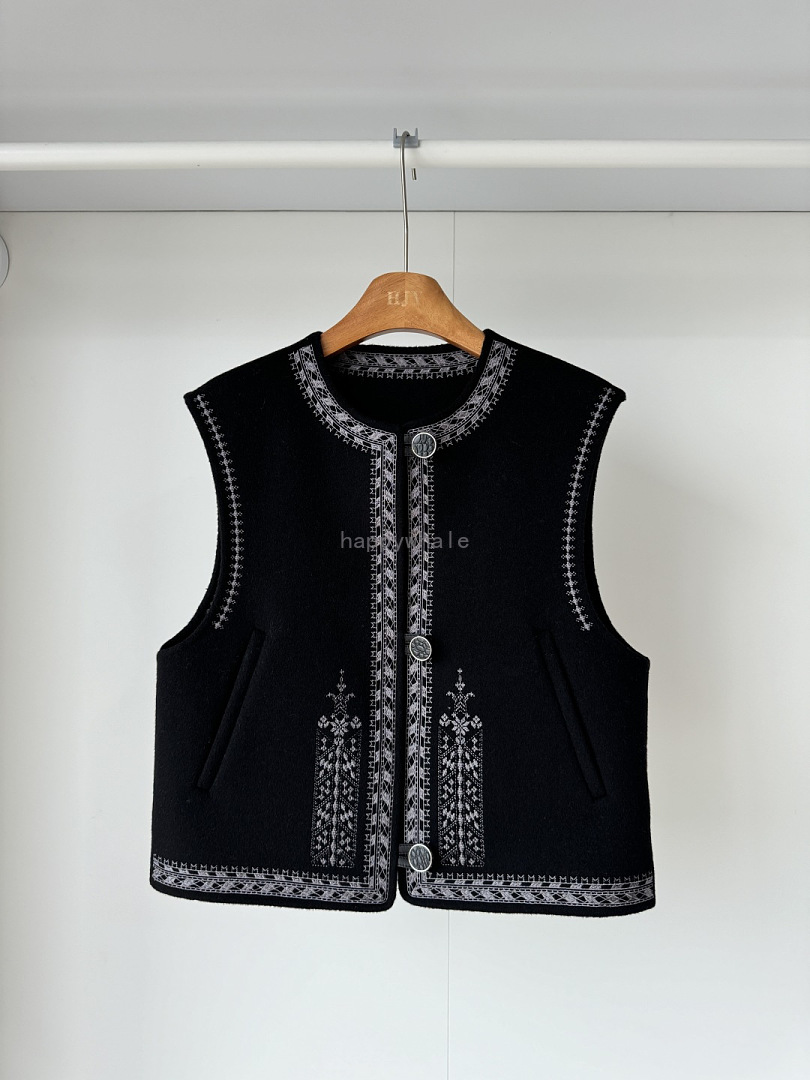 Embroidered Button Front Vest