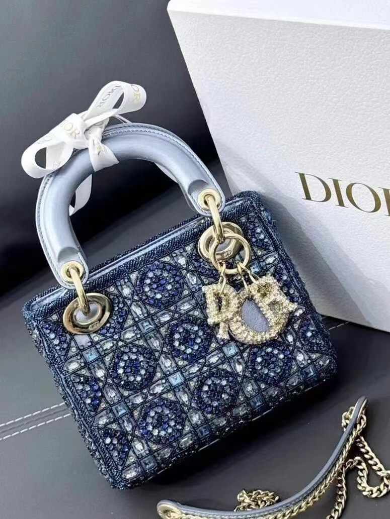 Blue Crystal-Embellished Mini Top-Handle Bag