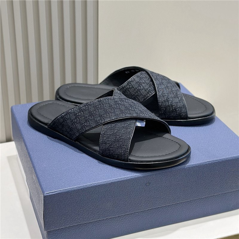 Black Monogram Cross-Strap Slide Sandals