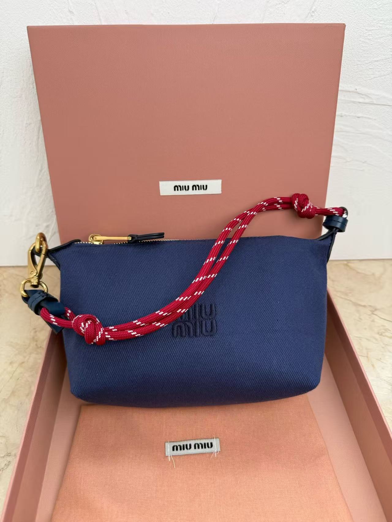 Miu Miu Navy Rope-Strap Pouch Bag