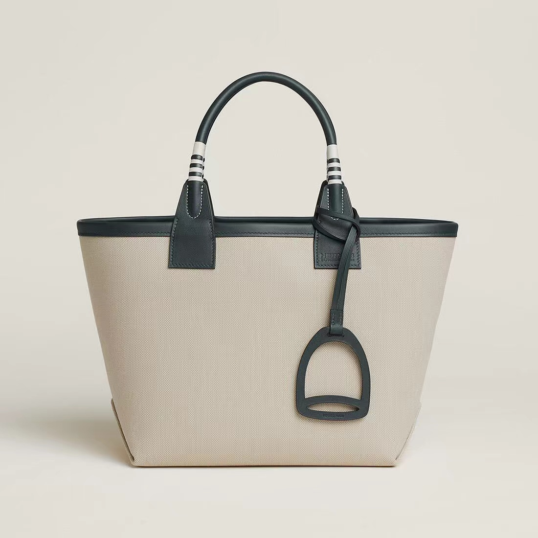 Cream and Dark Green Tote Bag