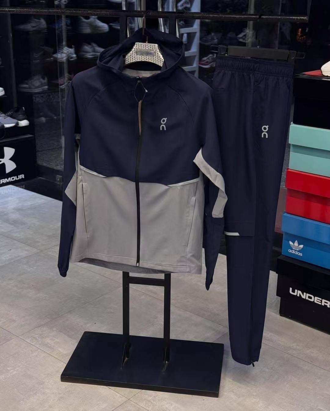 On Running Navy and Gray Hooded Tracksuit