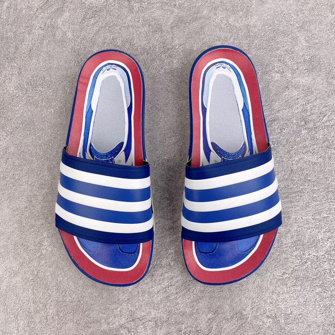 Blue and White Striped Slide Sandals