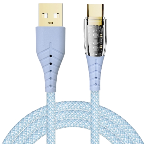 F242 Transparent Braided USB-A to USB-C Cable with Blue LED