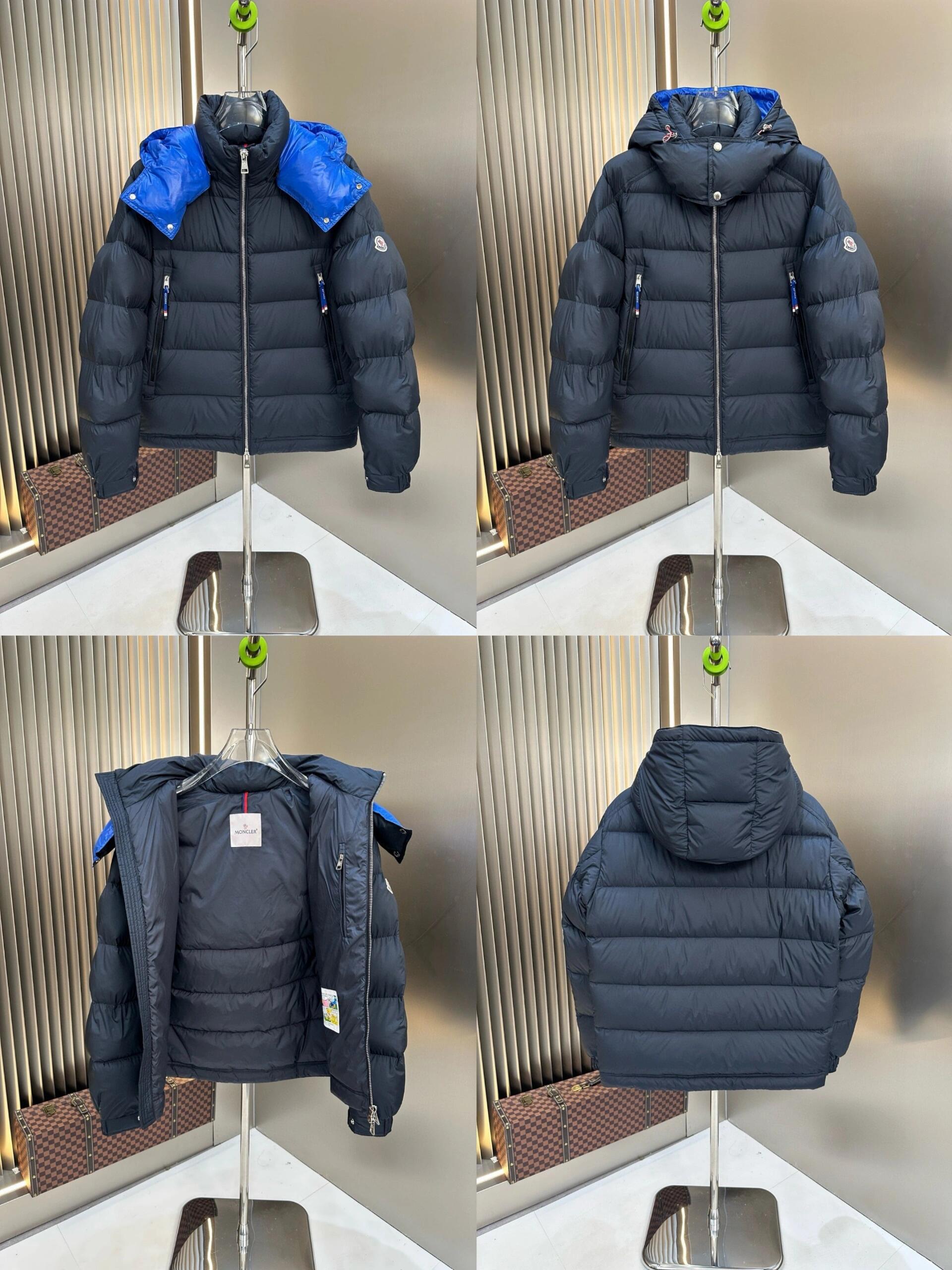 Moncler Navy Puffer Jacket with Blue Hood
