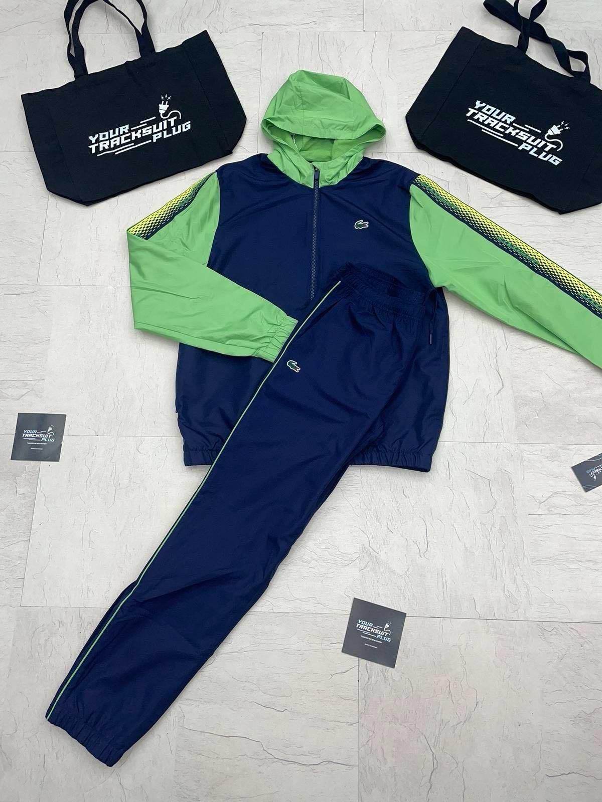 Lacoste Navy and Green Hooded Tracksuit