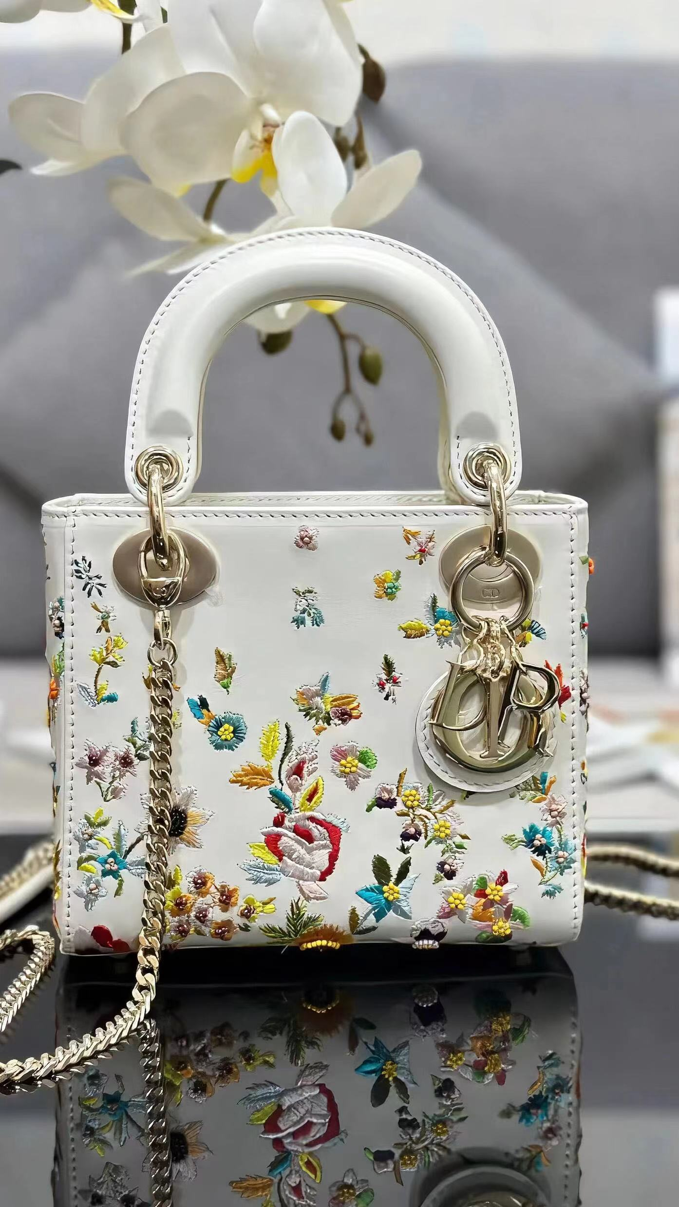 CD Multicolor Floral Embroidered Mini Bag