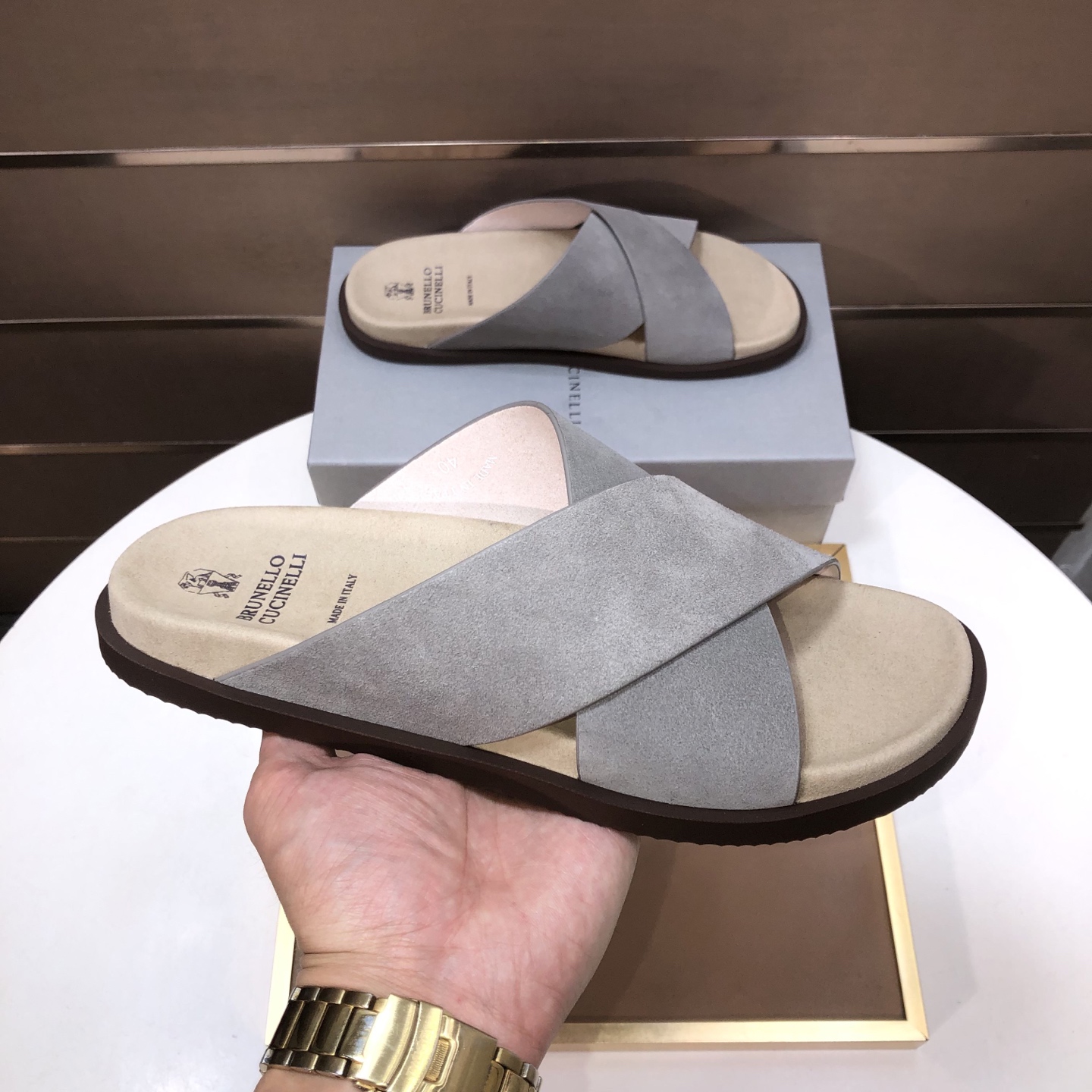 Brunello Cucinelli Cross-Strap Slide Sandals