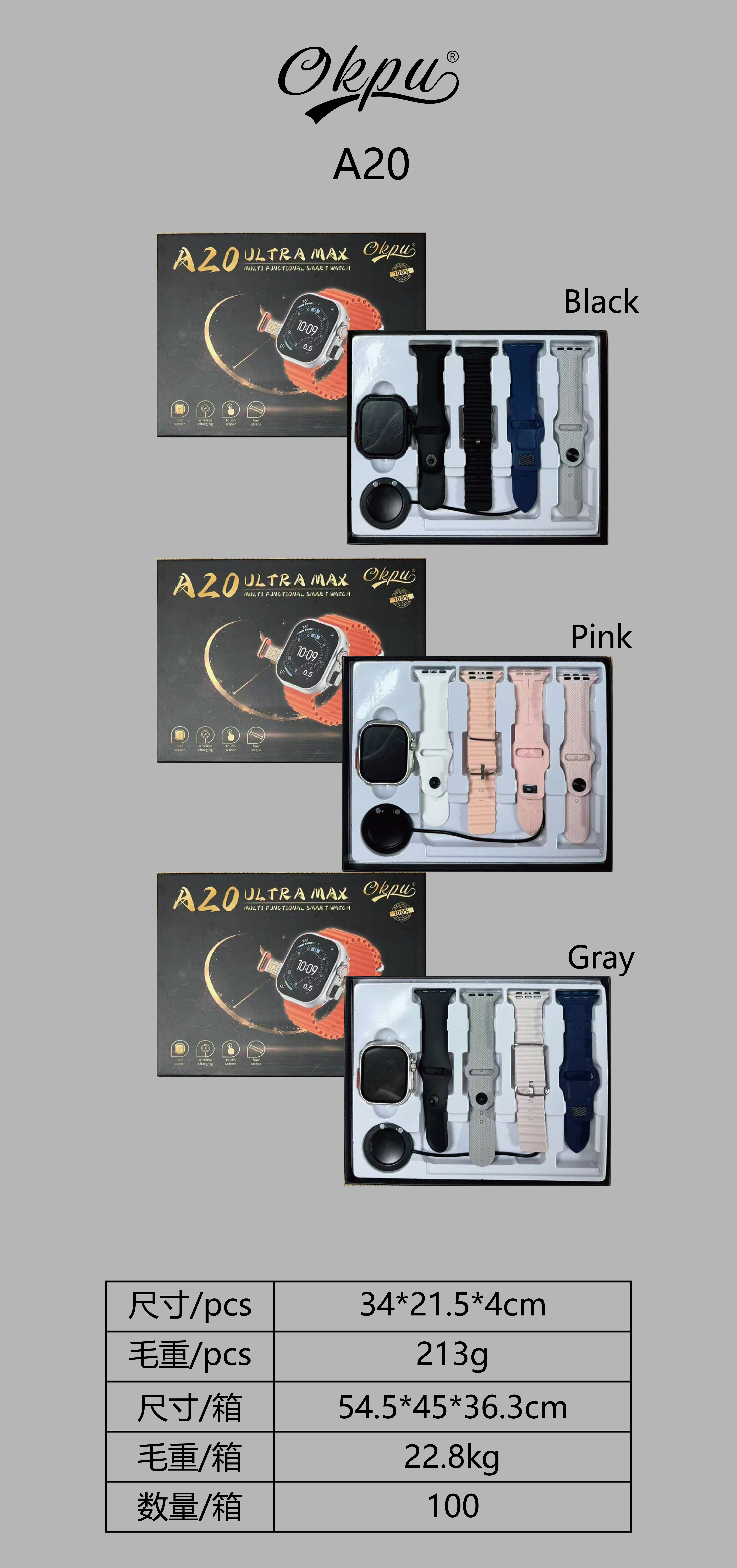 Okpu A20 Ultra Max SIM Smartwatch Set