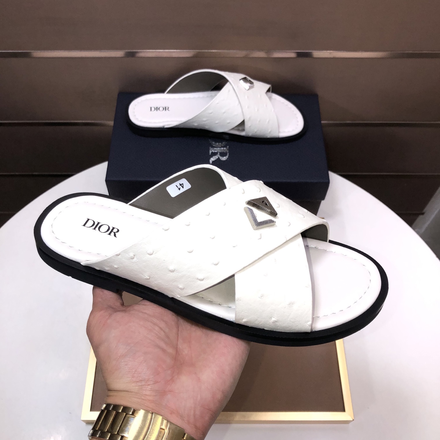 DIOR Textured Cross-Strap Slide Sandals