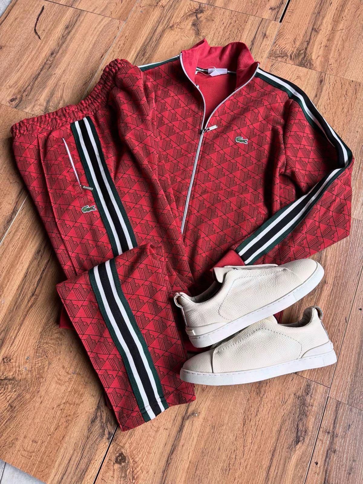 Red Geometric Print Track Jacket and Pants Set