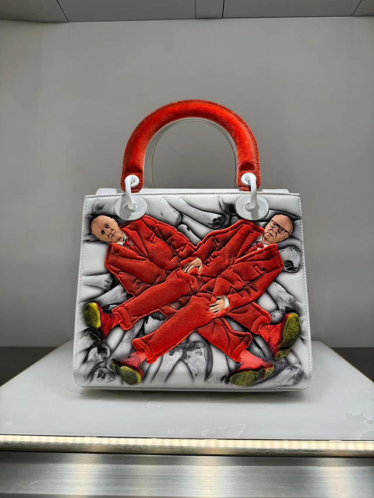 Red Figure Artwork Top-Handle Bag