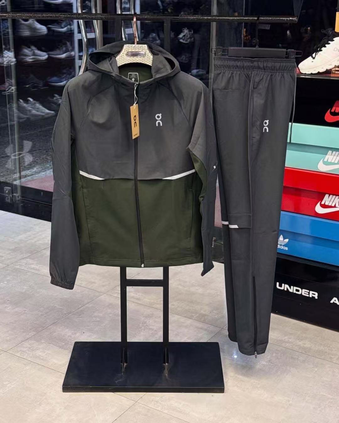 On Running Charcoal and Olive Hooded Tracksuit