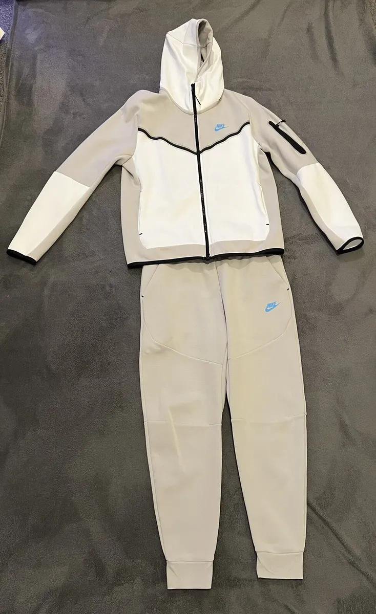 Nike Light Gray and White Hooded Tracksuit