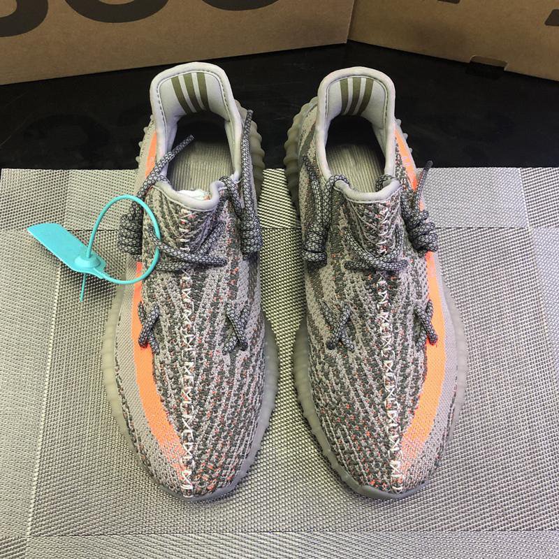 Gray Knit Sneakers with Orange Stripe