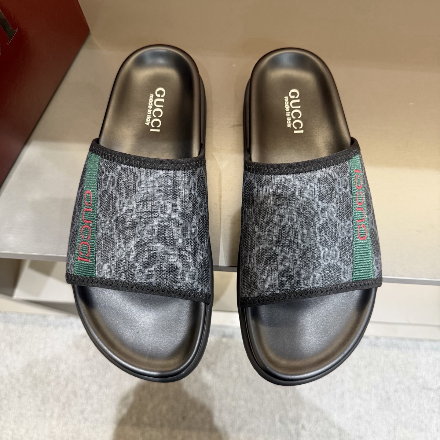GUCCI GG Web Stripe Slide Sandals